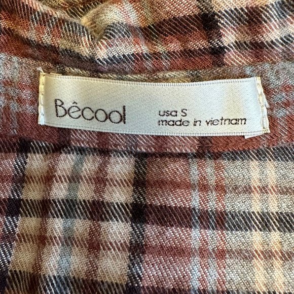 Becool Womens Brown Plaid Flannel Button Long Sleeve Shirt Size S - Picture 4 of 6